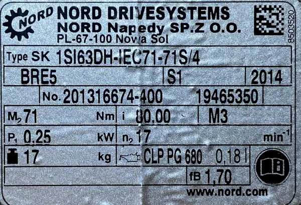 Motoreduktor / przekładnia 0,25kW 17obr. 3fazowy HAMULEC NORD - zdjęcie 3