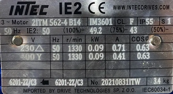 Silnik elektryczny 0,09kW 1330obr. 3fazowy IE2 - zdjęcie 2