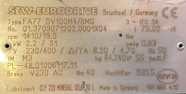 Motoreduktor / przekładnia 2,2kW 19obr. HAMULEC SEW - zdjęcie 3