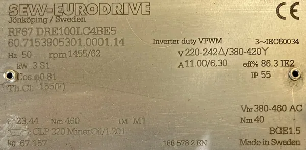 Motoreduktor / przekładnia 3kW 62obr. HAMULEC SEW - zdjęcie 2
