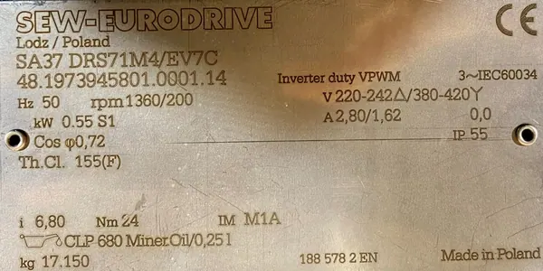 Motoreduktor / przekładnia 0,55kW 200obr. 3fazowy SEW - zdjęcie 2