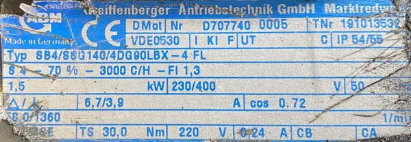 Motoreduktor / przekładnia 1,5kW 60obr. OBCE CHŁODZENIE - zdjęcie 2
