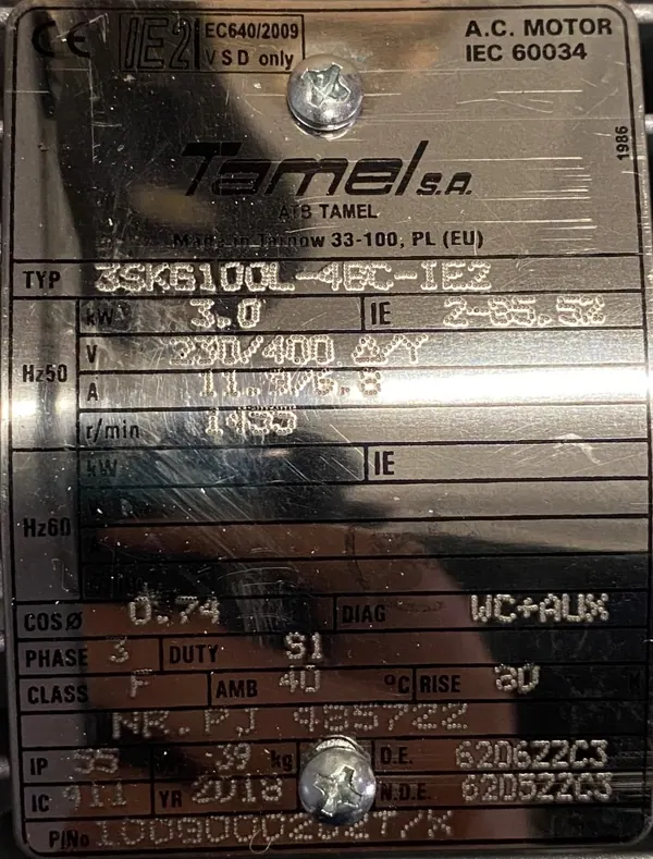Silnik elektryczny 3kW 1455obr. 3fazowy Tamel IE2 - zdjęcie 2