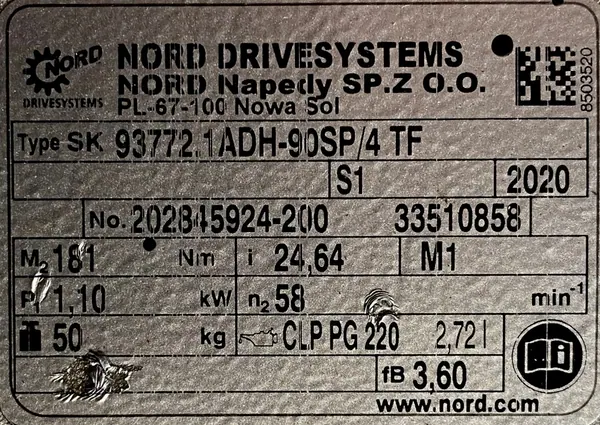 Motoreduktor / przekładnia 1,1kW 58obr. 3fazowy NORD - zdjęcie 3