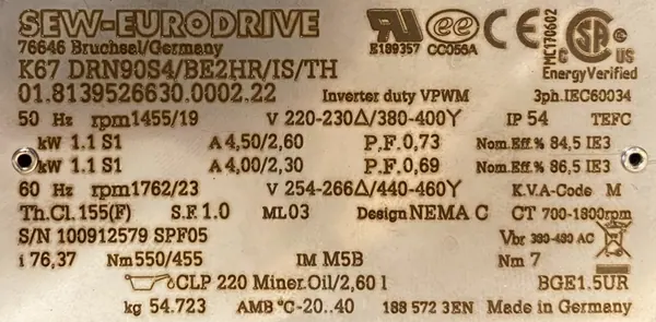 Motoreduktor / przekładnia 1,1kW 19obr. 3fazowy HAMULEC SEW (L) - zdjęcie 2