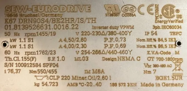 Motoreduktor / przekładnia 1,1kW 19obr. 3fazowy HAMULEC SEW (P) - zdjęcie 2