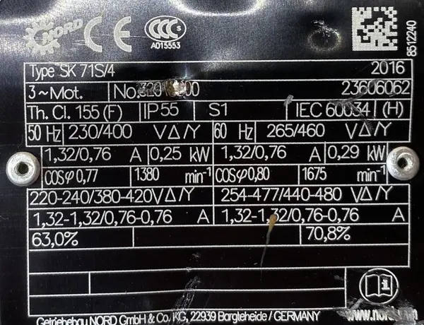 Motoreduktor / przekładnia 0,25kW 124obr. 3fazowy NORD - zdjęcie 2
