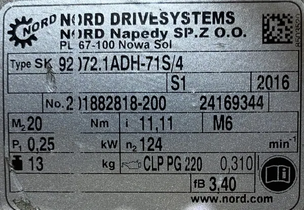 Motoreduktor / przekładnia 0,25kW 124obr. 3fazowy NORD - zdjęcie 3