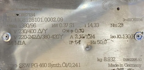Motoreduktor / przekładnia 0,37kW 96obr. 3fazowy SEW - zdjęcie 2