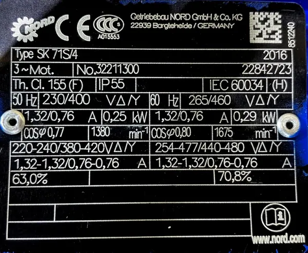 Motoreduktor / przekładnia 0,25kW 25obr. 3fazowy NORD - zdjęcie 2