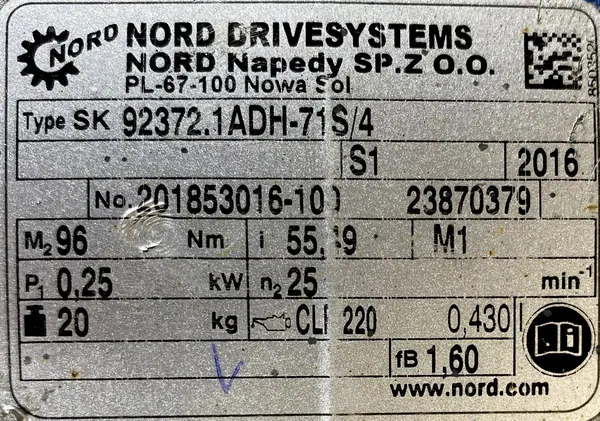 Motoreduktor / przekładnia 0,25kW 25obr. 3fazowy NORD - zdjęcie 3