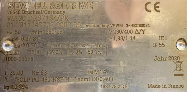 Motoreduktor / przekładnia 0,37kW 35obr. 3fazowy SEW - zdjęcie 2