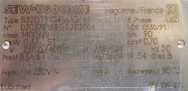 Motoreduktor / przekładnia 0,37kW 28obr. 3fazowy HAMULEC SEW - zdjęcie 2
