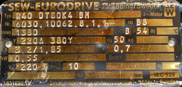 Motoreduktor / przekładnia 0,55kW 178obr. 3fazowy HAMULEC SEW - zdjęcie 2