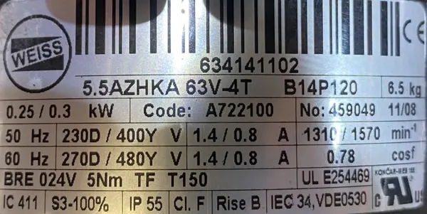 Silnik elektryczny 0,25kW 1310obr. 3fazowy HAMULEC - zdjęcie 2
