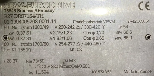 Motoreduktor / przekładnia 0,37kW 49obr. 3fazowy SEW - zdjęcie 2
