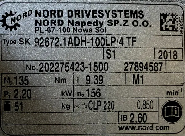 Motoreduktor / przekładnia 2,2kW 156obr. NORD - zdjęcie 3
