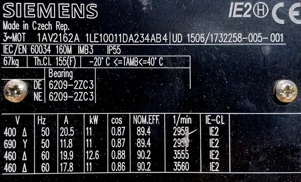 Silnik elektryczny 11kW 2955obr. 3fazowy SIEMENS IE2 - zdjęcie 2