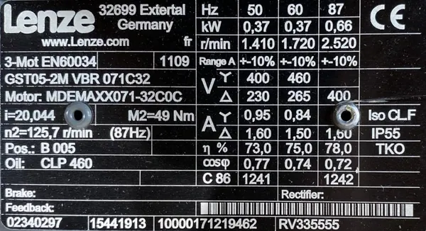 Motoreduktor / przekładnia 0,37kW 70,3obr. 3fazowy Lenze - zdjęcie 2