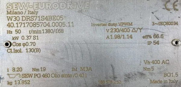 Motoreduktor / przekładnia 0,37kW 168obr. 3fazowy HAMULEC SEW (wał) - zdjęcie 2