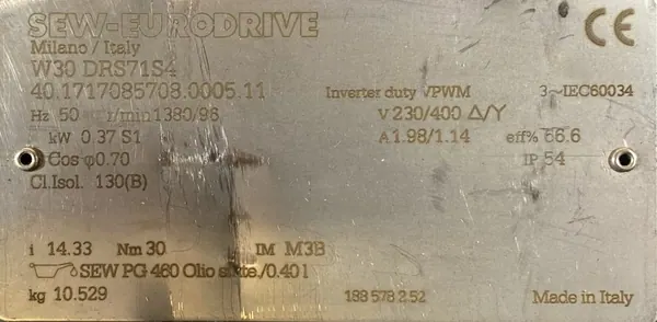 Motoreduktor / przekładnia 0,37kW 96obr. 3fazowy SEW (wał) - zdjęcie 2