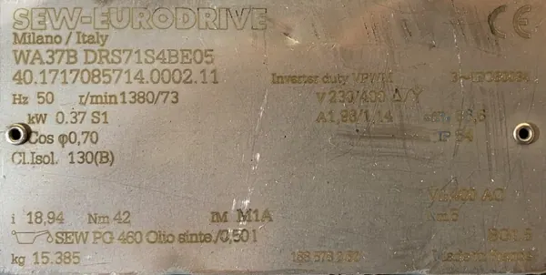 Motoreduktor / przekładnia 0,37kW 73obr. 3fazowy HAMULEC SEW - zdjęcie 2