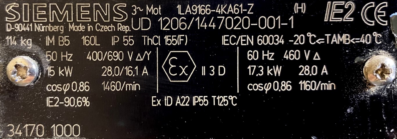 silnik elektryczny 15kW 1460obr. 3fazowy SIEMENS IE2 B5 - zdjęcie 2