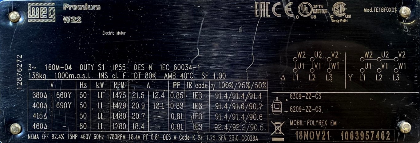 silnik elektryczny 11kW 1479obr. 3fazowy WEG IE3 - zdjęcie 2