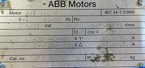 Silnik elektryczny 18,5kW 1475obr. 3fazowy ABB - zdjęcie 2