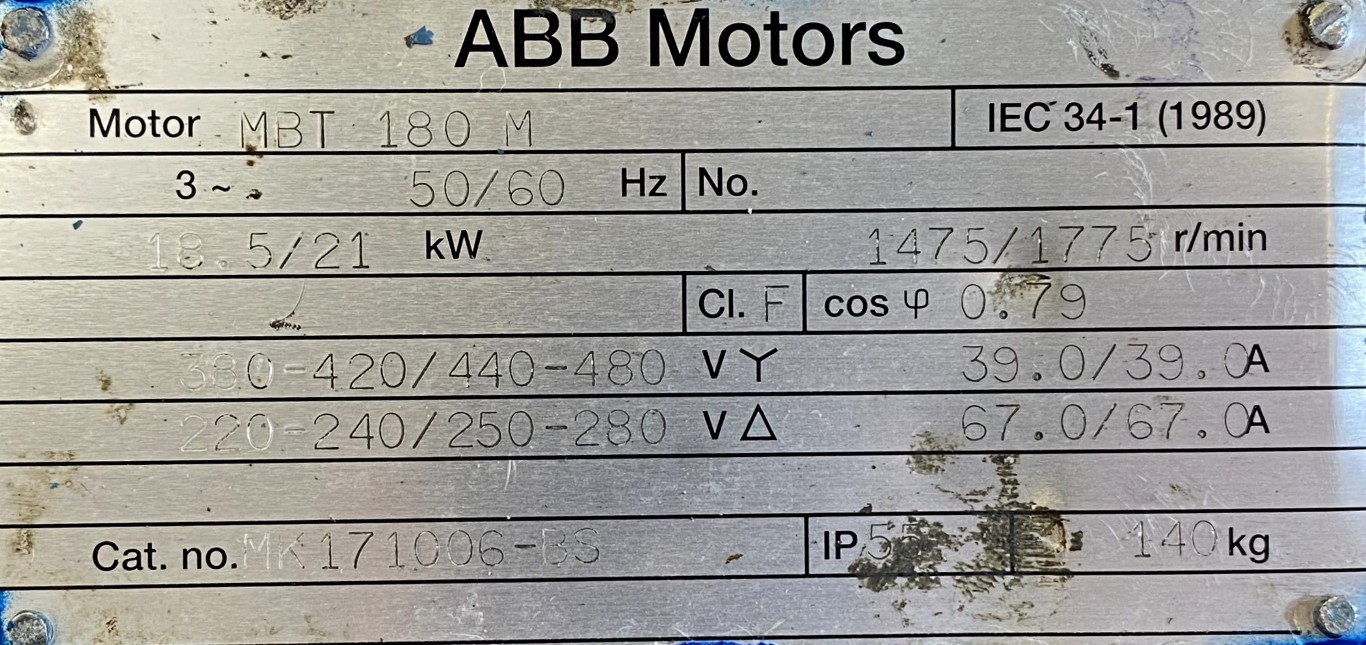 silnik elektryczny 18,5kW 1475obr. 3fazowy ABB - zdjęcie 2