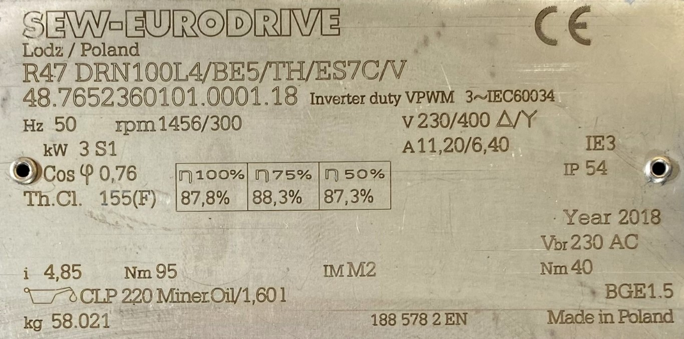 motoreduktor / przekładnia 3kW 300obr. HAMULEC OBCE CHŁODZENIE SEW - zdjęcie 2