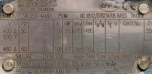 Silnik elektryczny 55kW 1480obr. 3fazowy SIEMENS - zdjęcie 2