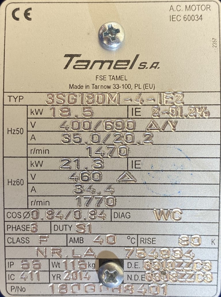 silnik elektryczny 21,3kW 1470obr. 3fazowy Tamel IE2 - zdjęcie 2