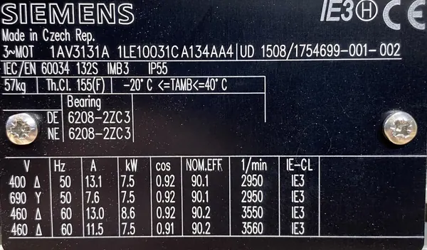 Silnik elektryczny 7,5kW 2950obr. 3fazowy SIEMENS IE3 - zdjęcie 2