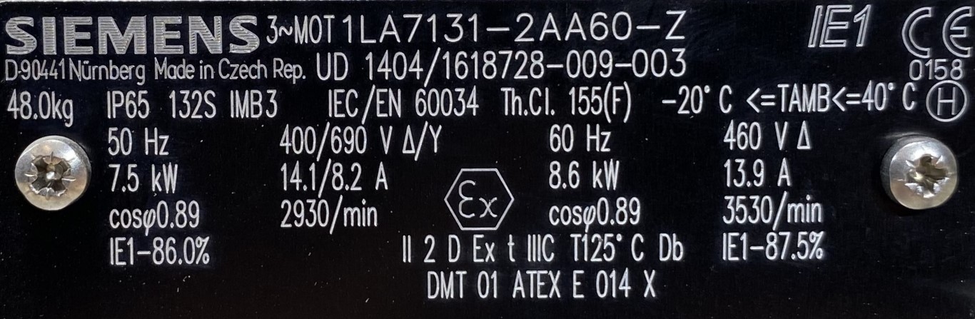 silnik elektryczny 7,5kW 2930obr. 3fazowy SIEMENS - zdjęcie 2