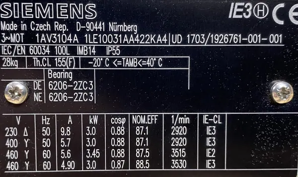 Silnik elektryczny 3kW 2920obr. 3fazowy SIEMENS IE3 B14 - zdjęcie 2