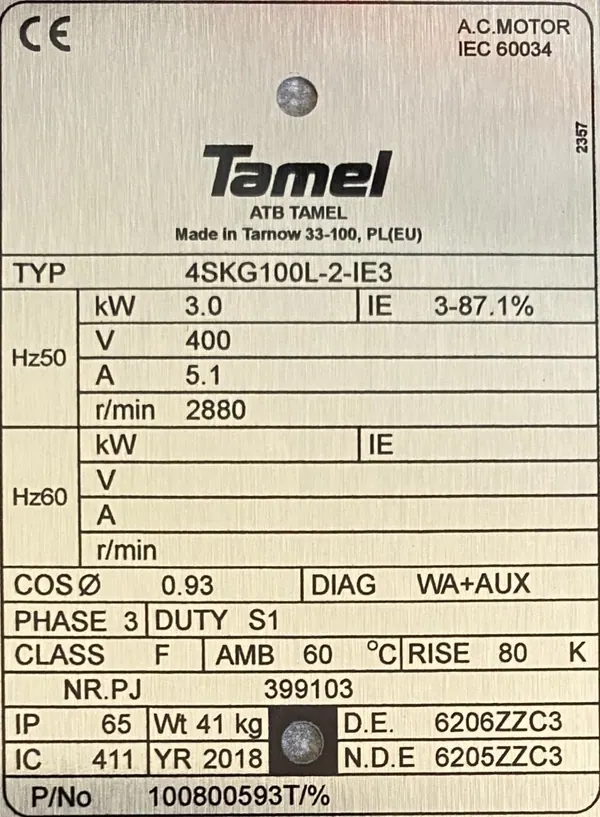 Silnik elektryczny 3kW 2880obr. 3fazowy Tamel IE3 - zdjęcie 2