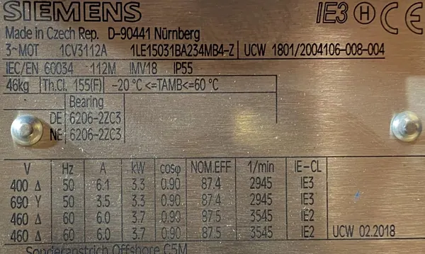 Silnik elektryczny 3,3kW 2945obr. 3fazowy SIEMENS IE3 - zdjęcie 2