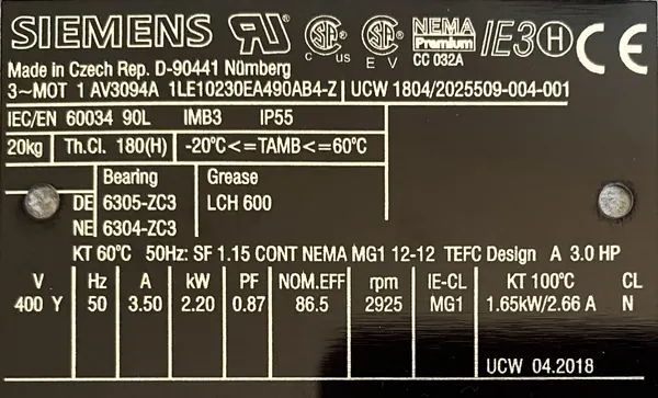 Silnik elektryczny 2,2kW 2925obr. 3fazowy SIEMENS IE3 - zdjęcie 2