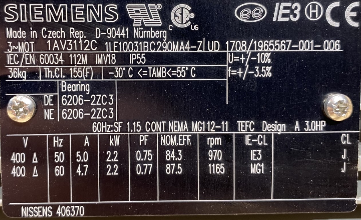 silnik elektryczny 2,2kW 970obr. 3fazowy SIEMENS IE3 - zdjęcie 2