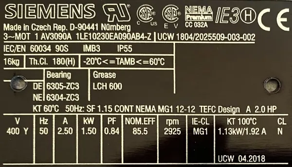 Silnik elektryczny 1,5kW 2925obr. 3fazowy SIEMENS IE3 - zdjęcie 2