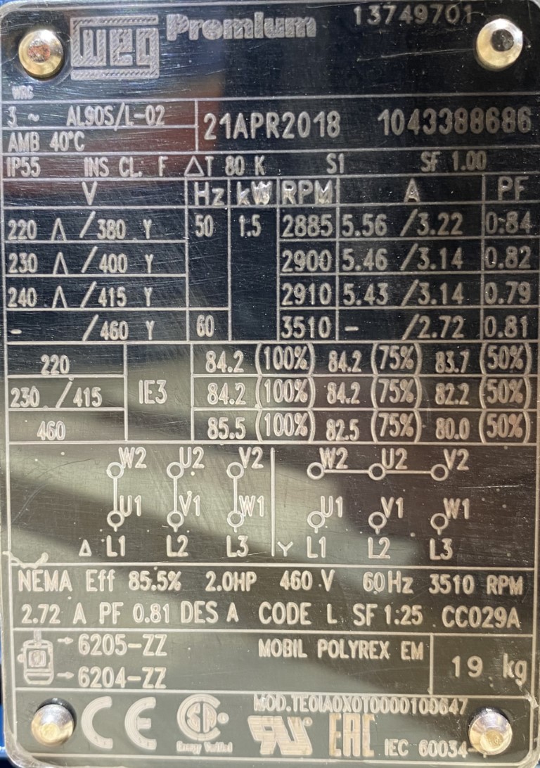 silnik elektryczny 1,5kW 2900obr. 3fazowy WEG IE3 - zdjęcie 2