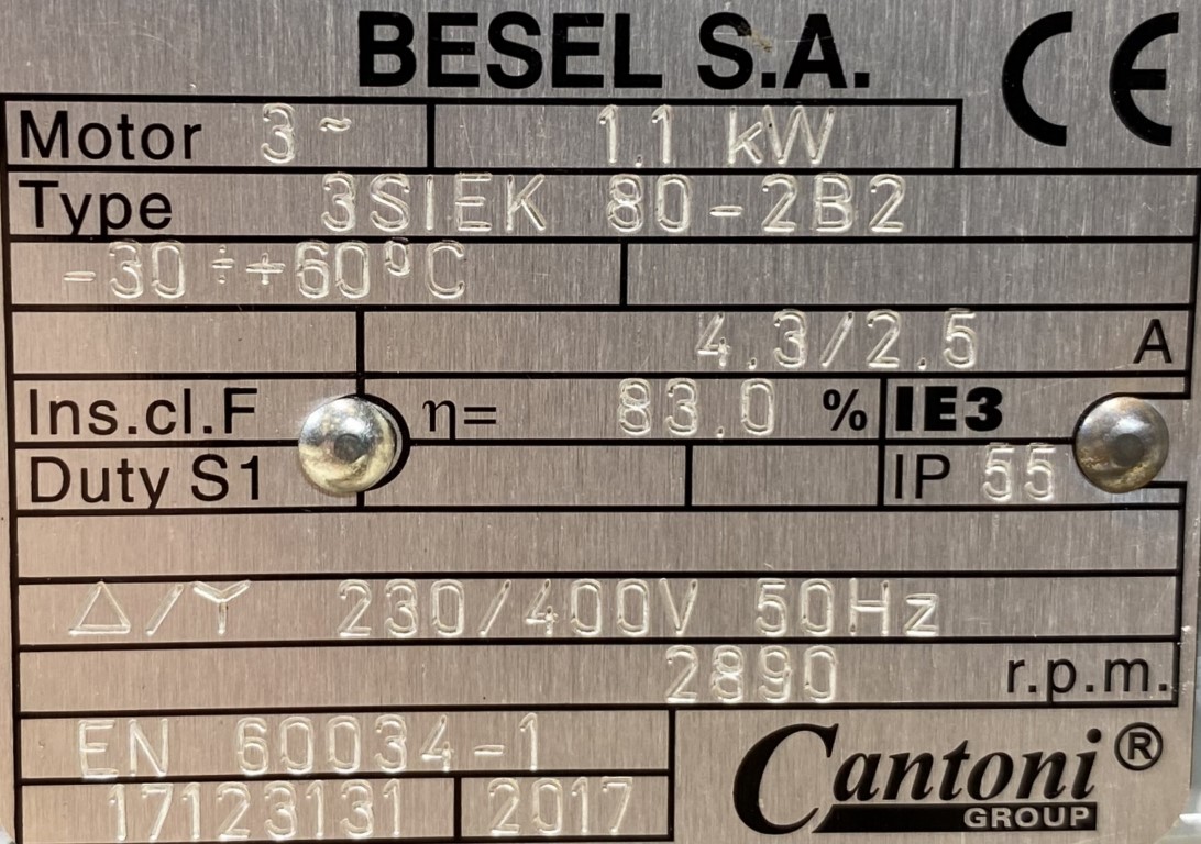 silnik elektryczny 1,1kW 2890obr. 3fazowy OBCE CHŁODZENIE BESEL IE3 - zdjęcie 2