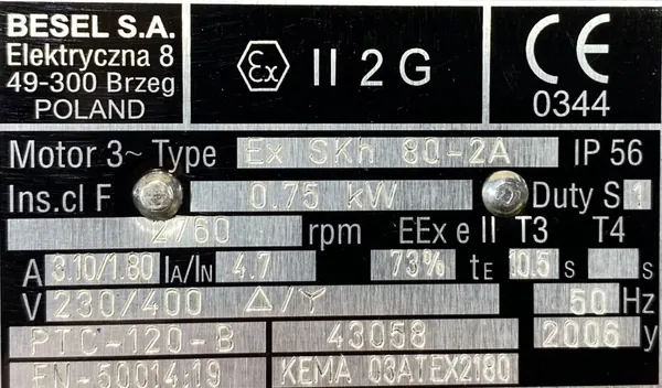 Silnik elektryczny 0,75kW 2760obr. 3fazowy BESEL - zdjęcie 2