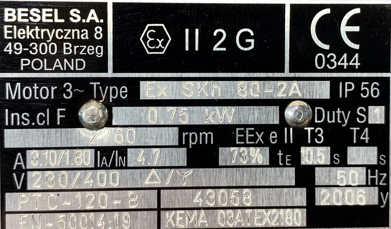 silnik elektryczny 0,75kW 2760obr. 3fazowy BESEL - zdjęcie 2