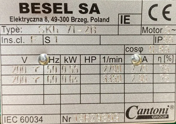 Silnik elektryczny 0,55kW 2790obr. 3fazowy BESEL 200VY - zdjęcie 2