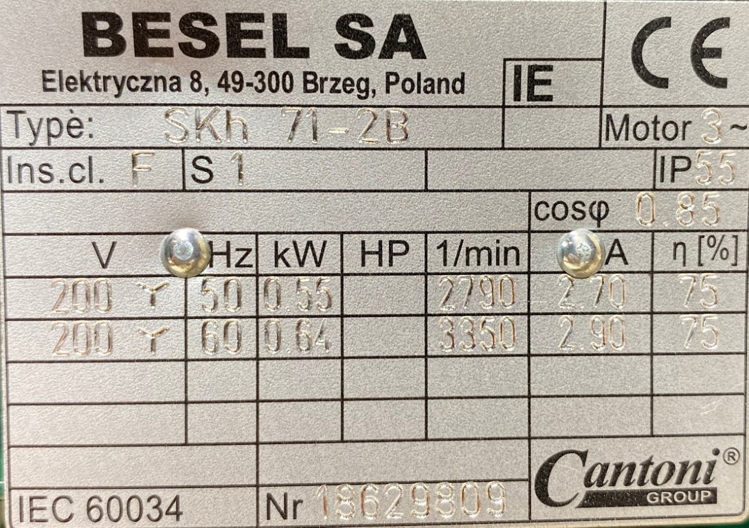 silnik elektryczny 0,55kW 2790obr. 3fazowy BESEL 200VY - zdjęcie 2