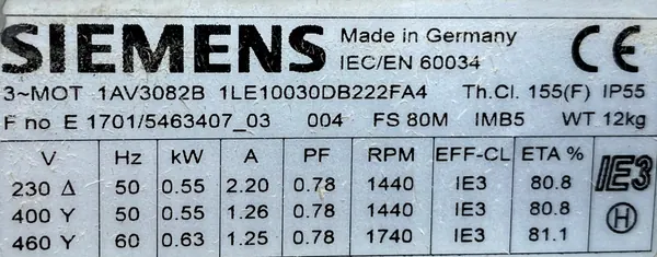 Silnik elektryczny 0,55kW 1440obr. 3fazowy SIEMENS IE3 - zdjęcie 2