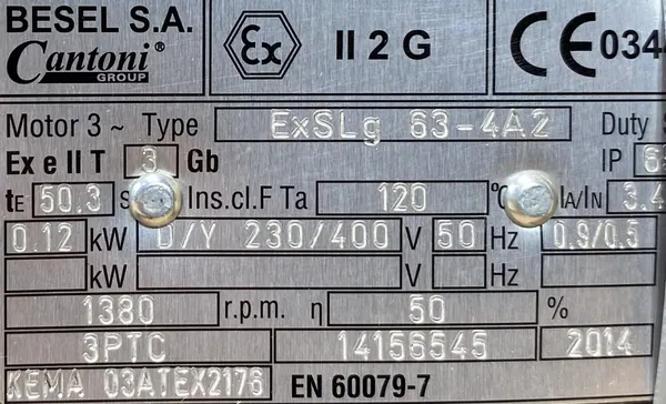 Silnik elektryczny 0,12kW 1380obr. 3fazowy BESEL Ex - zdjęcie 2
