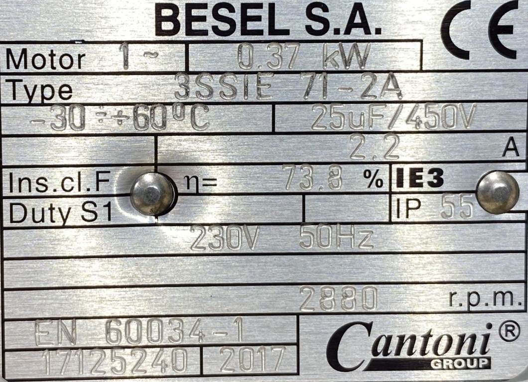 silnik elektryczny 0,37kW 2880obr. 1fazowy 230V BESEL IE3 - zdjęcie 2